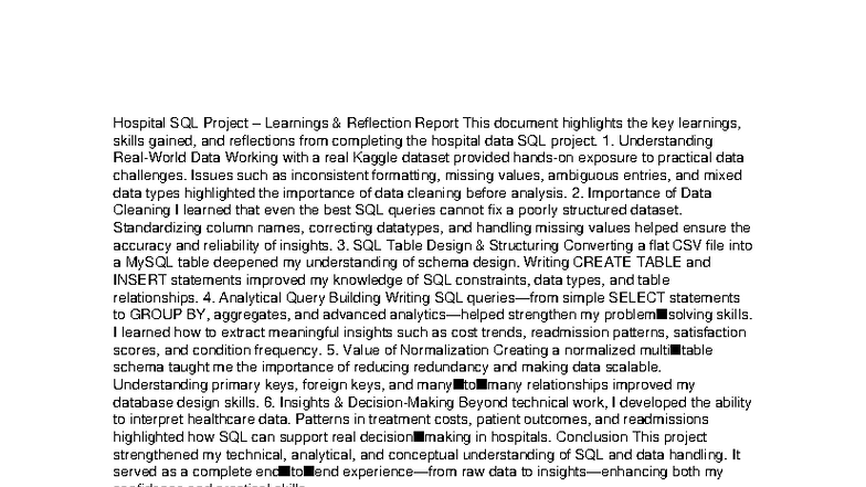 SQL Project Reflection Report: Key Learnings from Hospital Data ...