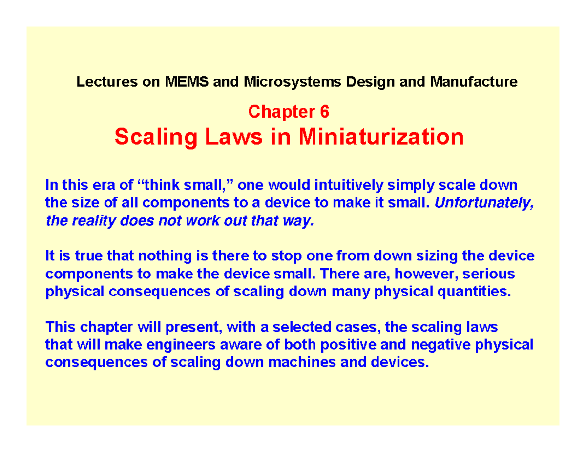Scaling Laws in MEMS and Microsystems Design: Chapter 6 Insights - Studocu