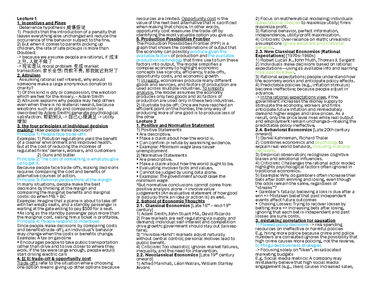 Midterm Cheat Sheet: Economic Principles and Theories - Studocu