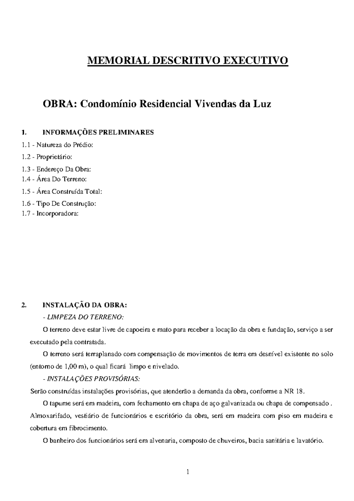 Memorial Descritivo Arquitetônico: Condomínio Residencial V da Luz ...