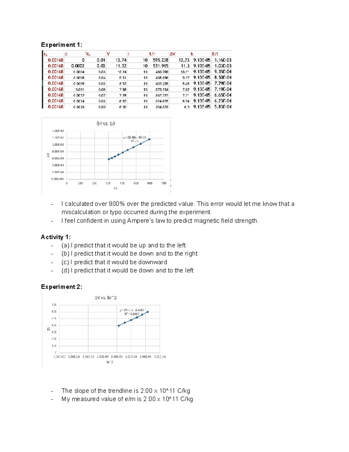 Physics II: Lab 4 - Experiment 1 & 2 Predictions and Calculations - Studocu