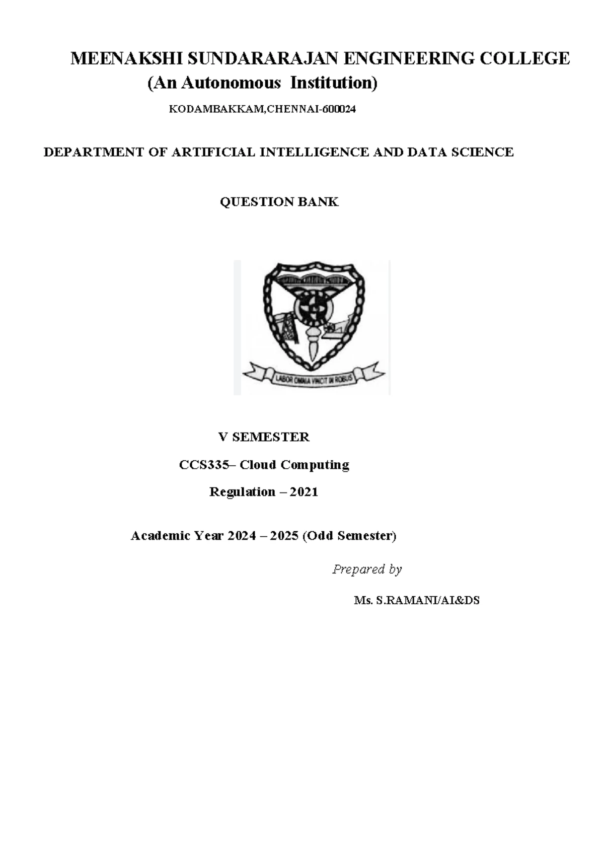 CCS335 - Cloud Computing R2021 - 2023 Nov - Reg. No. : Question Paper ...