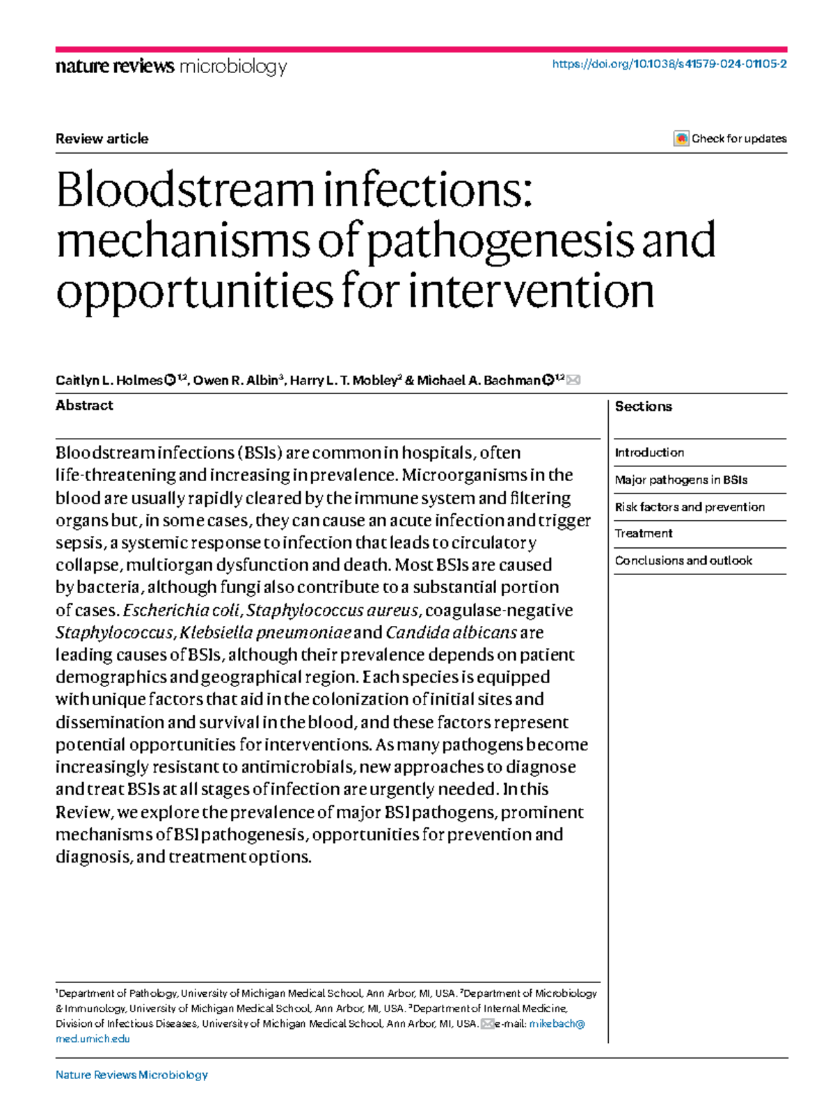 Bloodstream Infections: Pathogenesis Mechanisms & Intervention ...