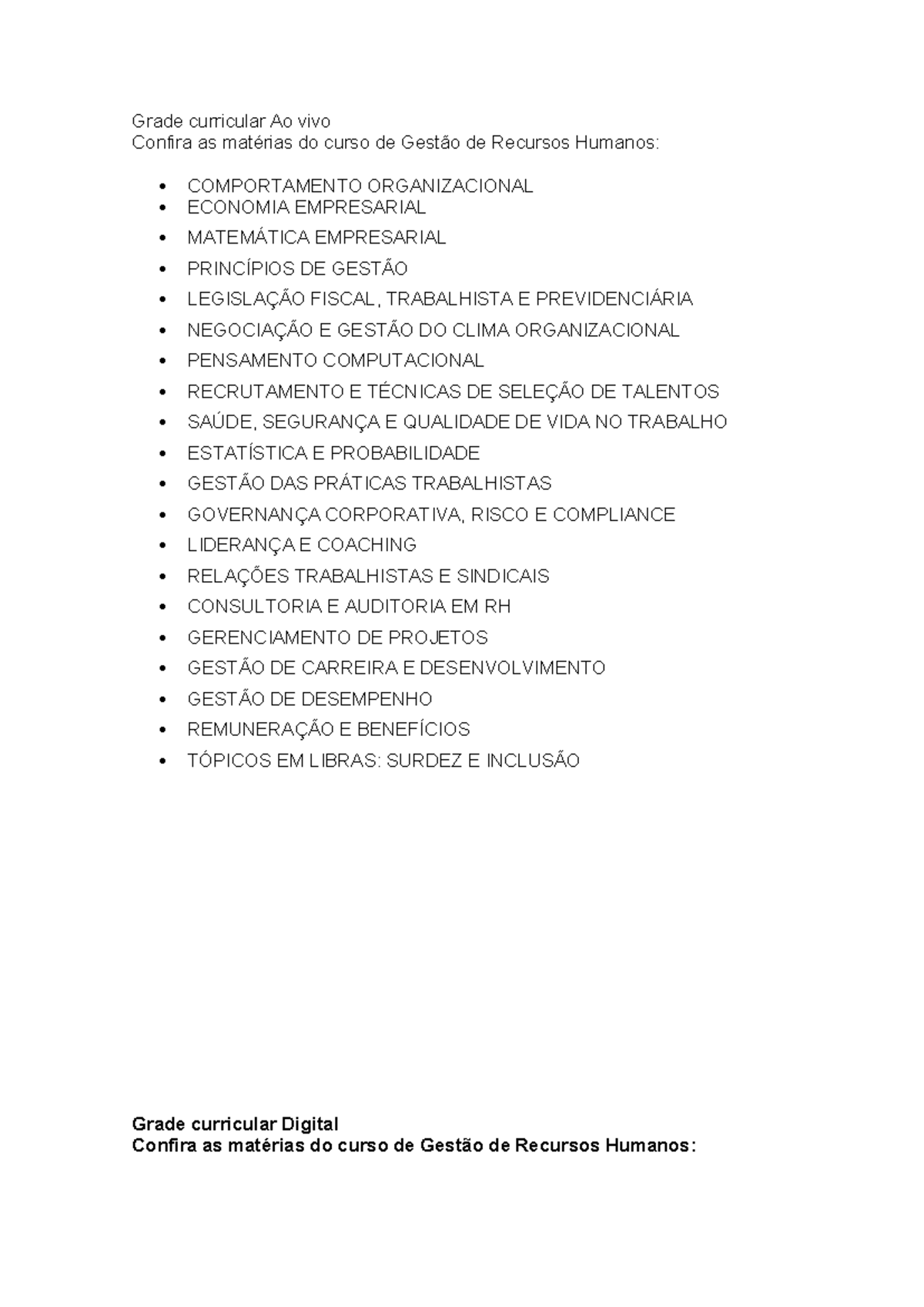 Grade Curricular de Gestão de Recursos Humanos - Estácio - Studocu