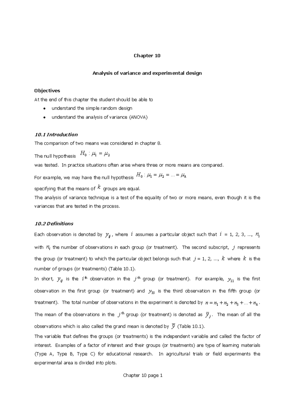 Stats 10 - Lecture Notes on ANOVA & Experimental Design - Studocu