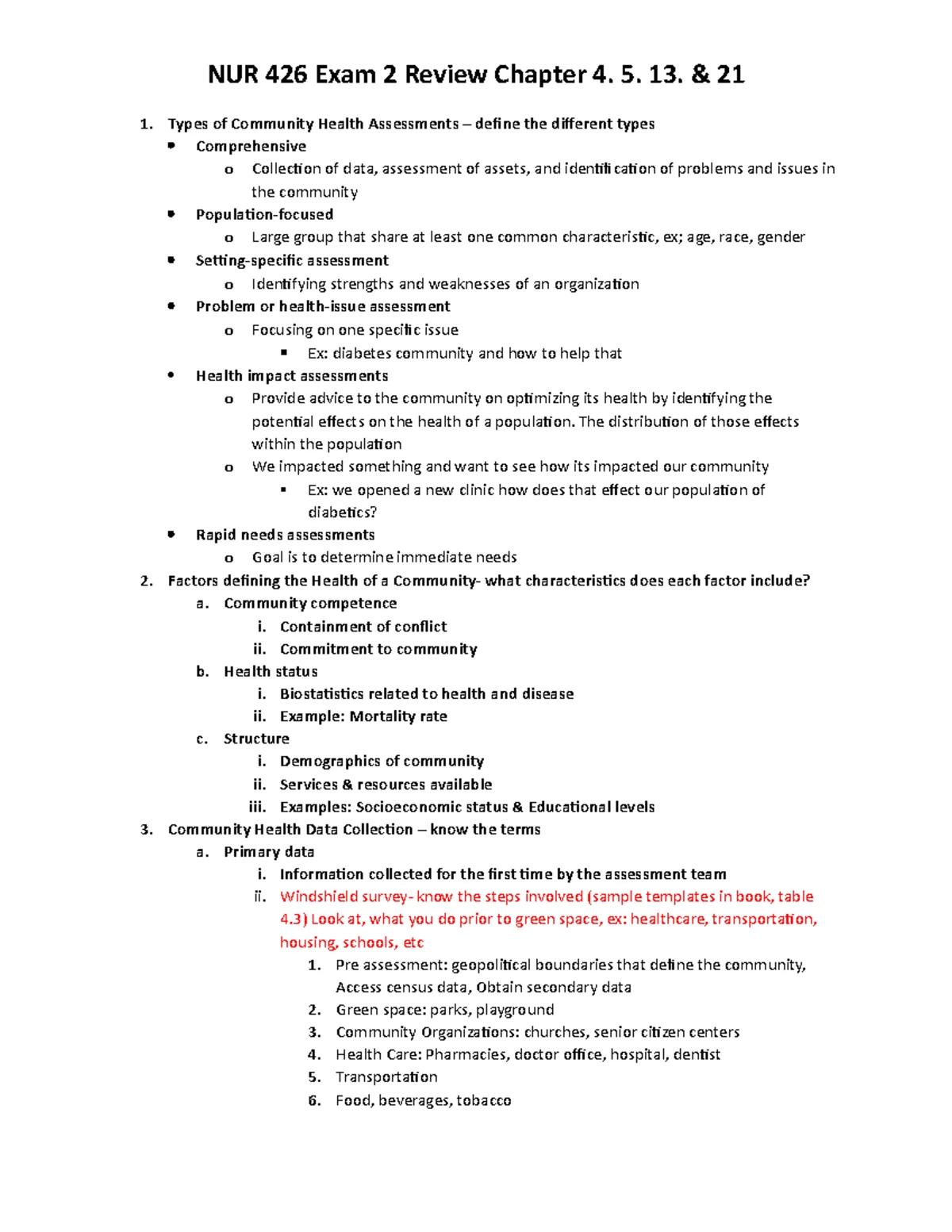 Community Health Exam 2 Review: Key Topics and Insights - Studocu