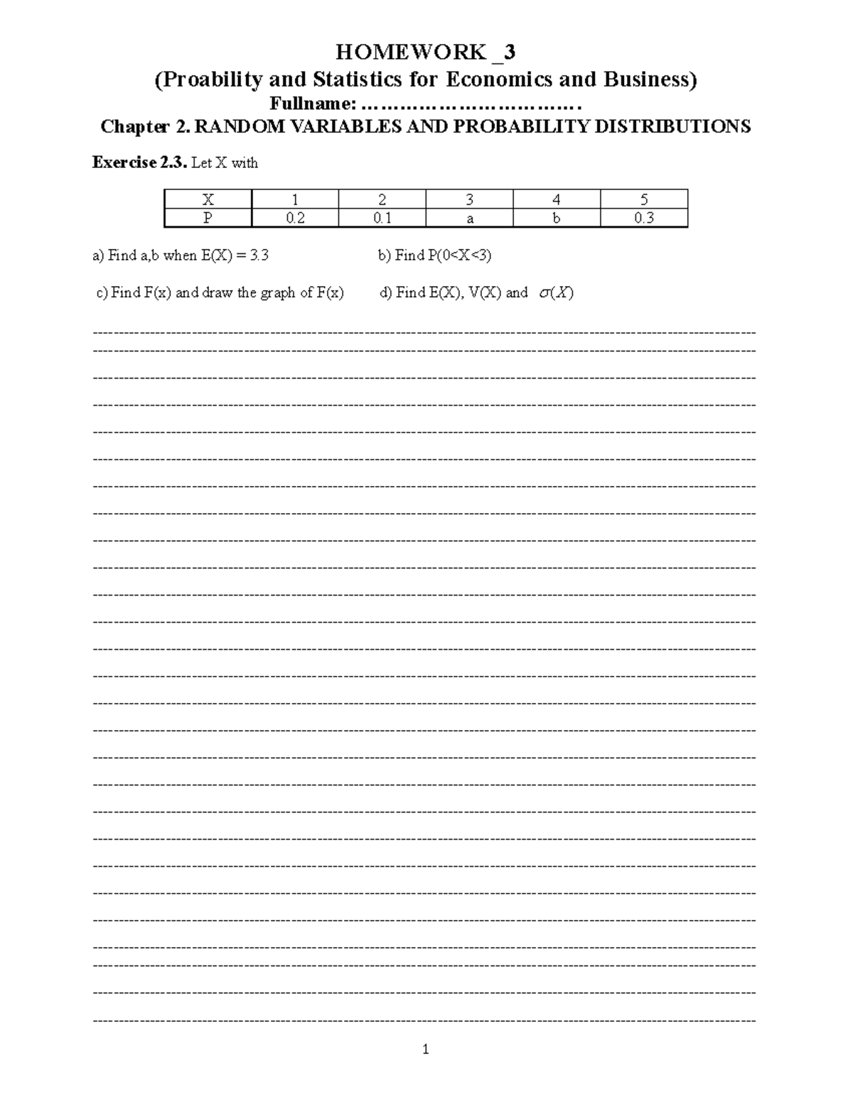Homework 3 - bt 33 - 1 HOMEWORK _ (Proability and Statistics for ...