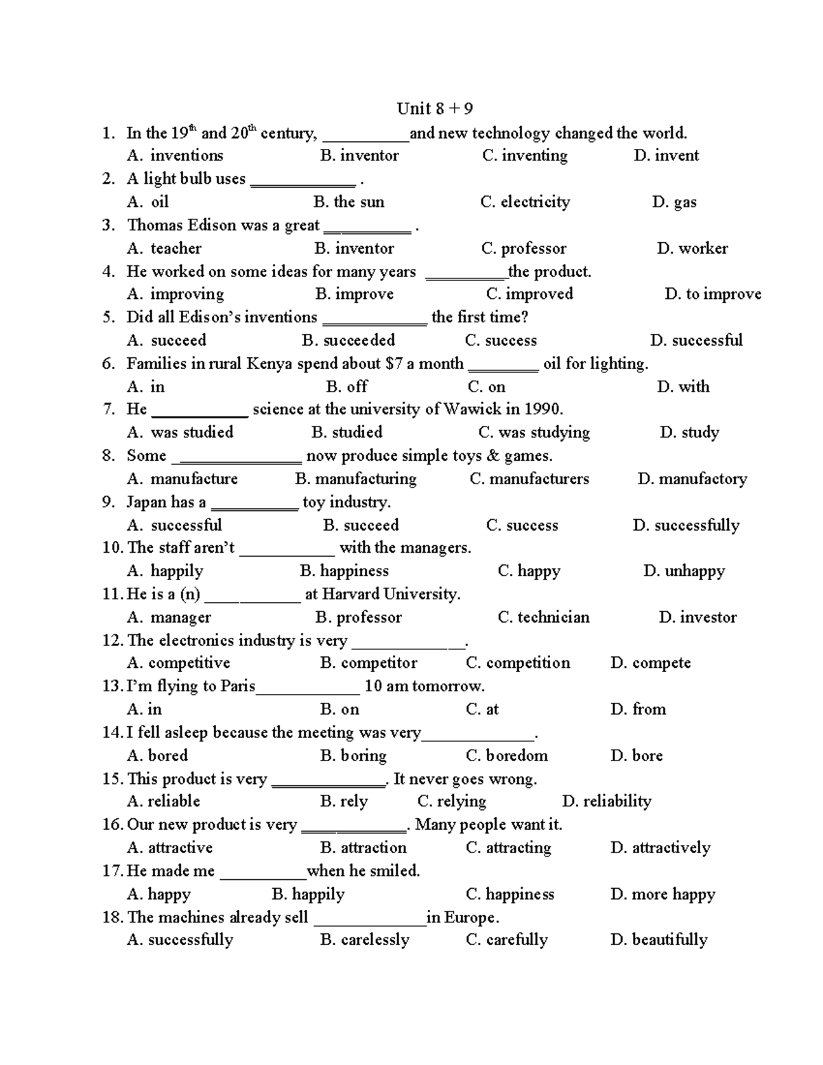 Unit 9 - Vocabulary and Grammar Exercise Review - Studocu