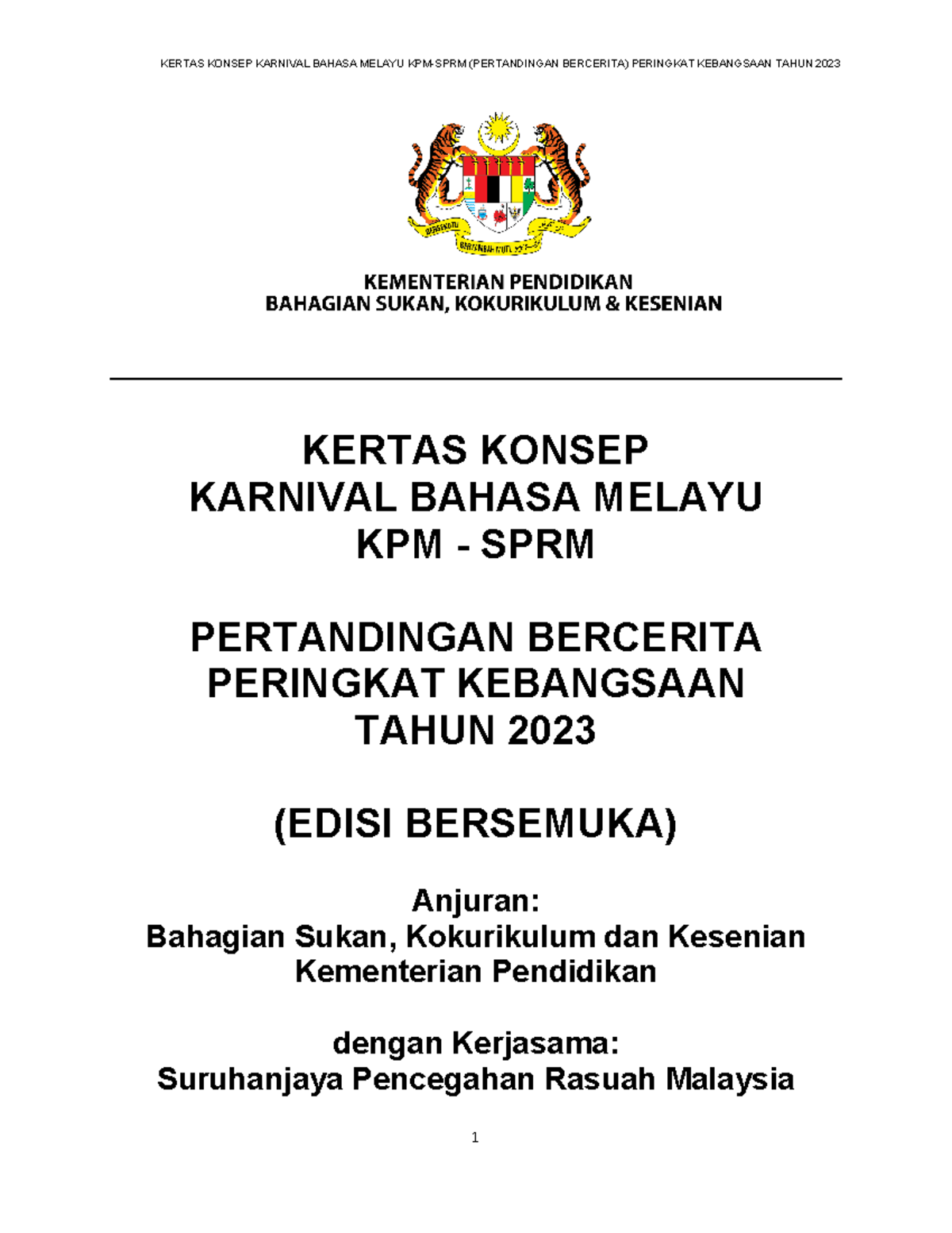 Kertas Konsep Pertandingan Bercerita Karnival Bahasa Melayu KPM-SPRM 2023 - Document Preview