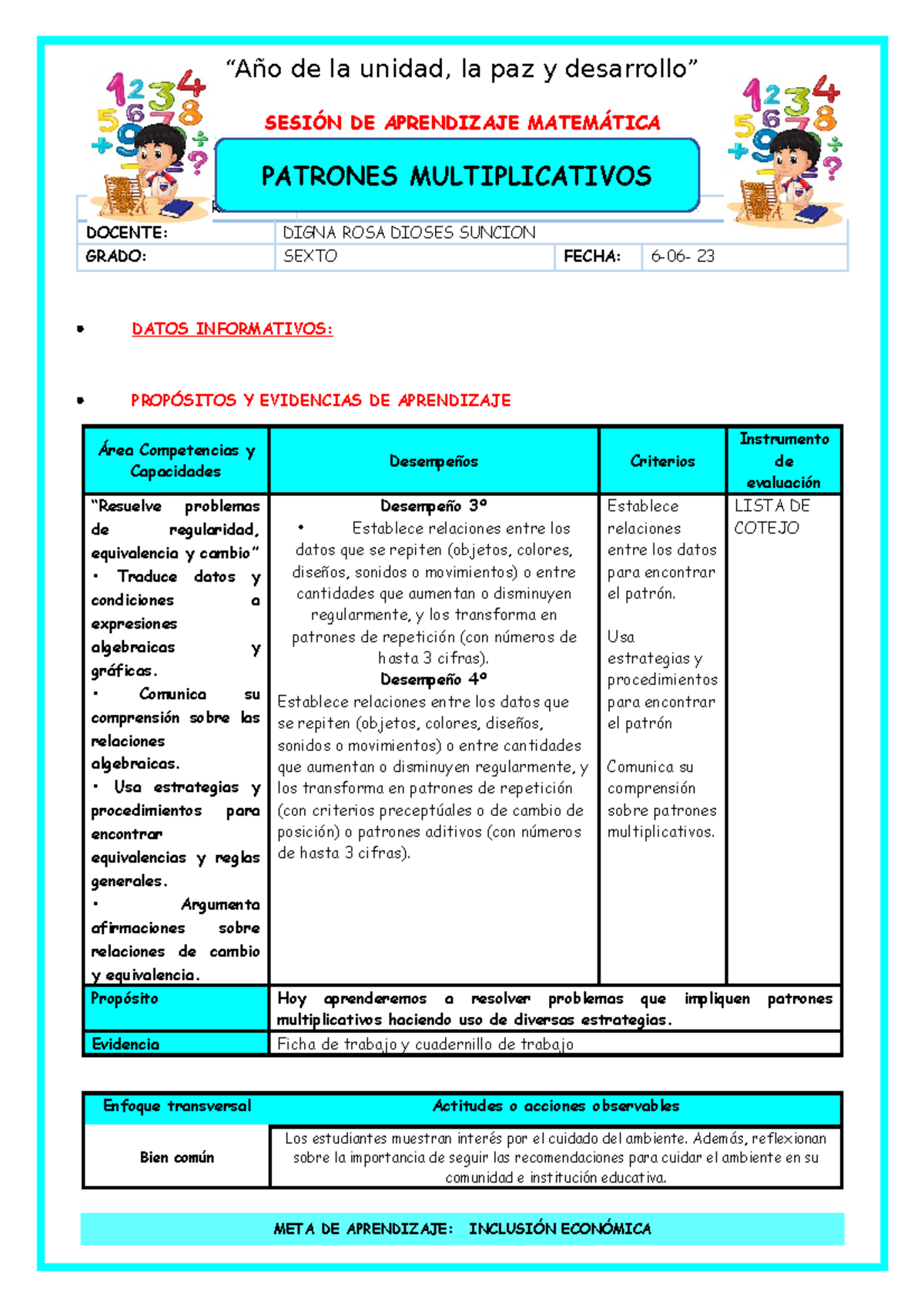 IV SES MATE MART 6 Patrones Multiplicativos - Sesión de Aprendizaje ...