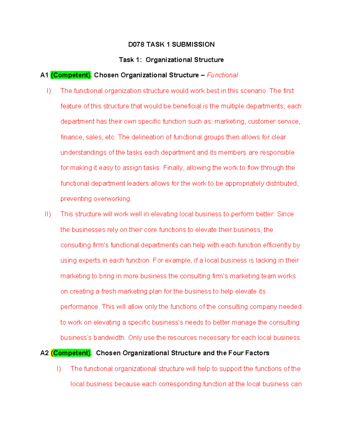 D078 - Task 1 PASSES - D078 TASK 1 SUBMISSION Task 1: Organizational ...