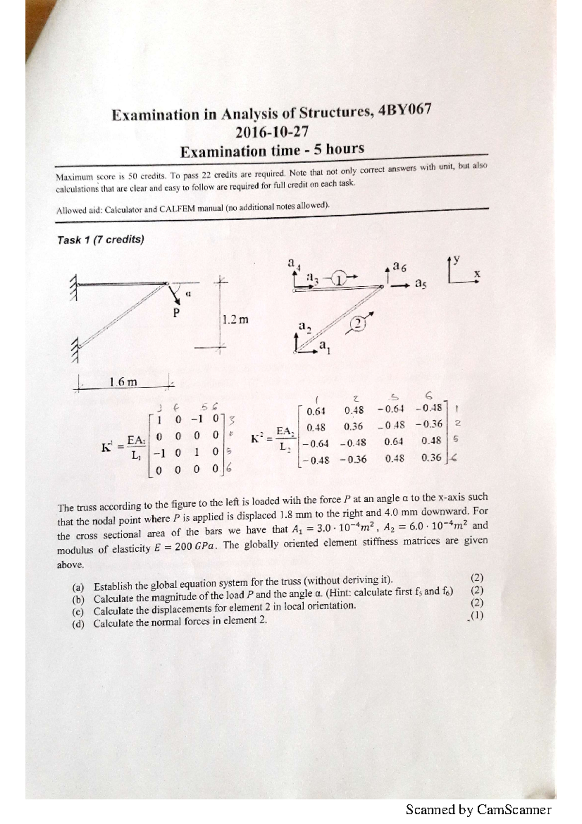 Exam Questions on Structural Analysis - 27 Oct 2016 - Studocu
