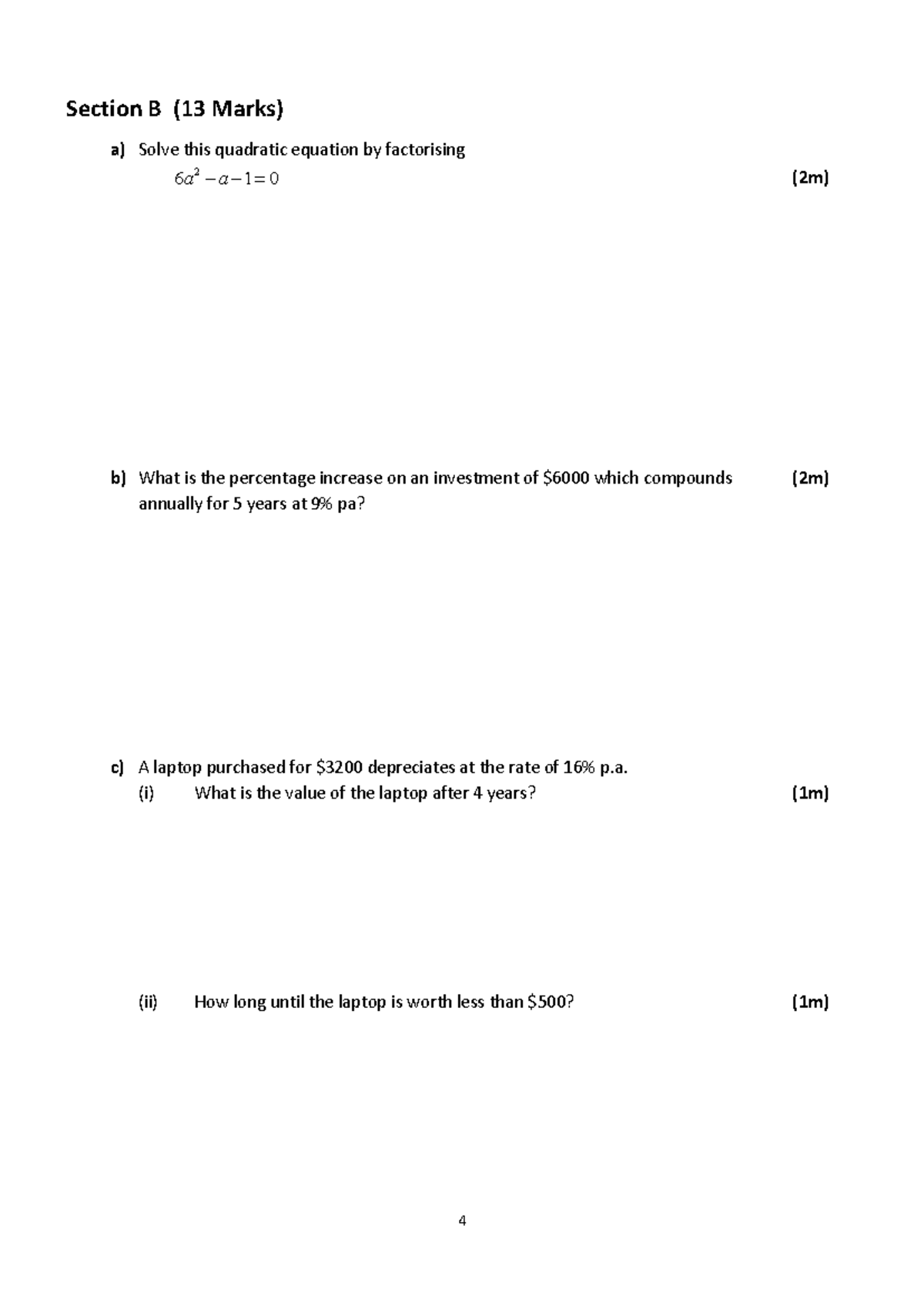Algeba,Numbers & Surds, Functions & Graphs - 4 Section B (13 Marks) a ...