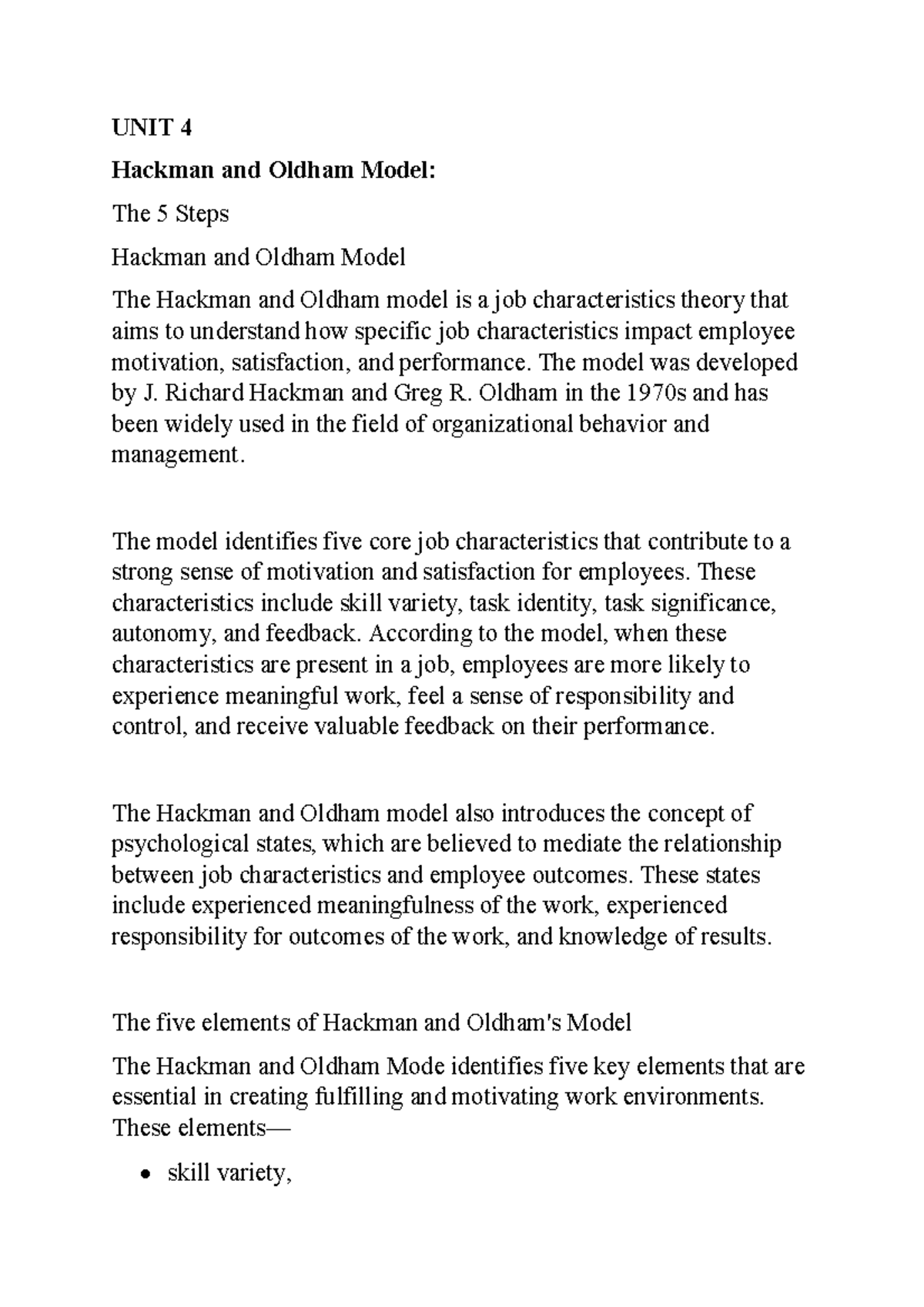 Managing People in Software Teams: Hackman and Oldham Model Insights ...