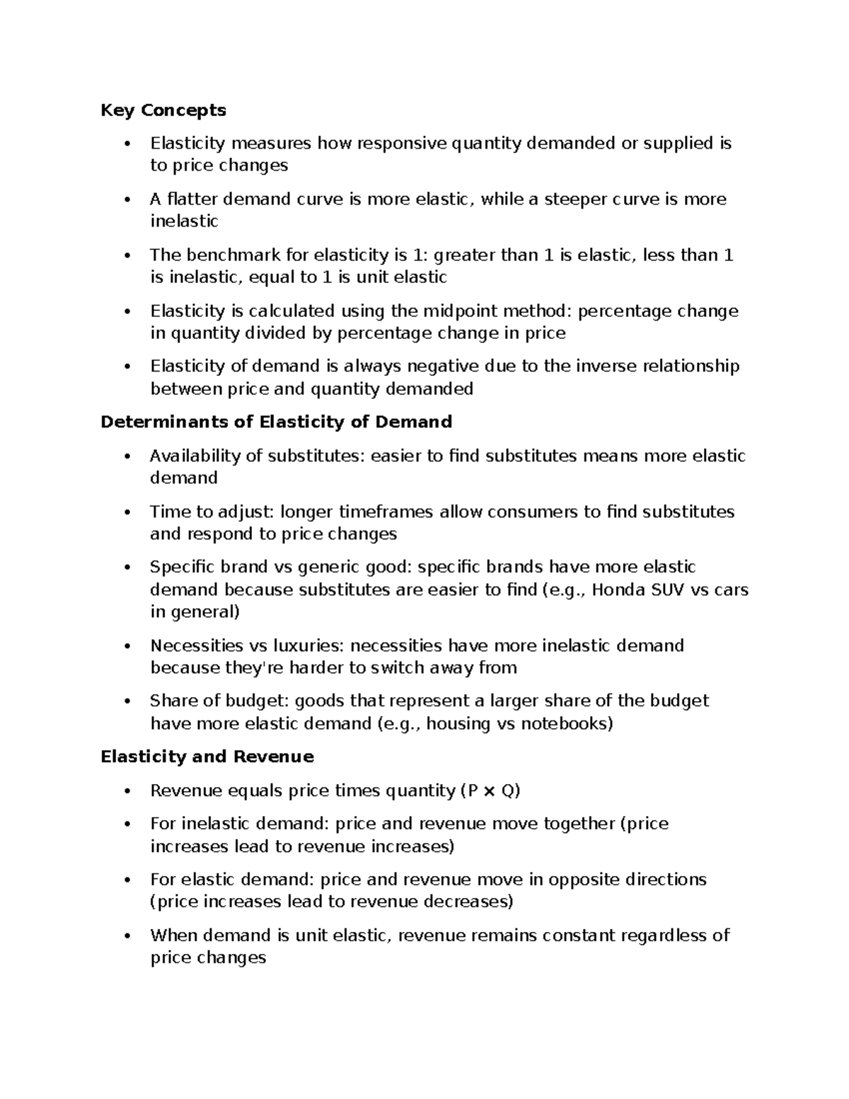ECON 103 Week 4 Notes: Understanding Elasticity Concepts - Studocu