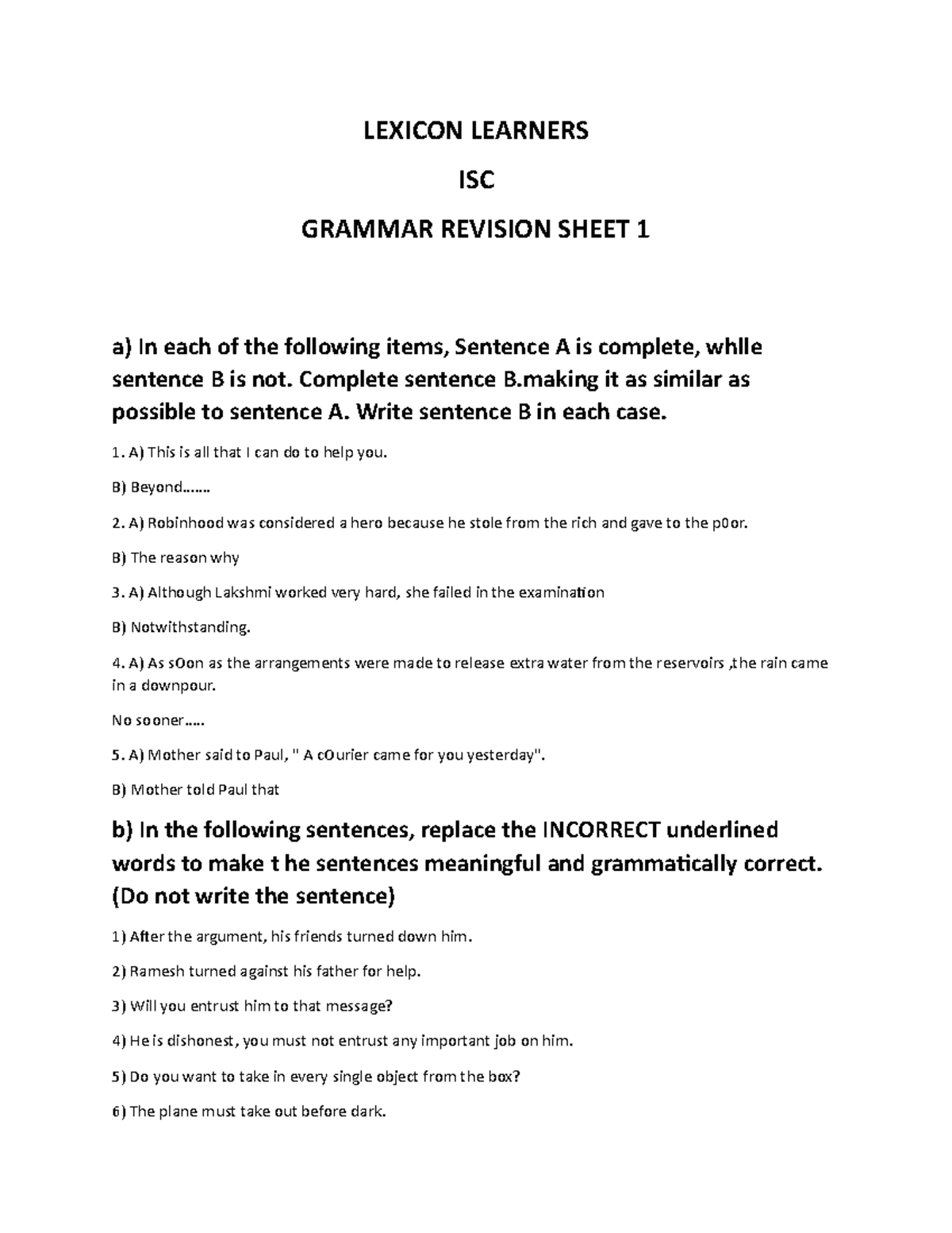 829006023-ISC- Grammar Revision Sheet 1: Sentence Completion ...