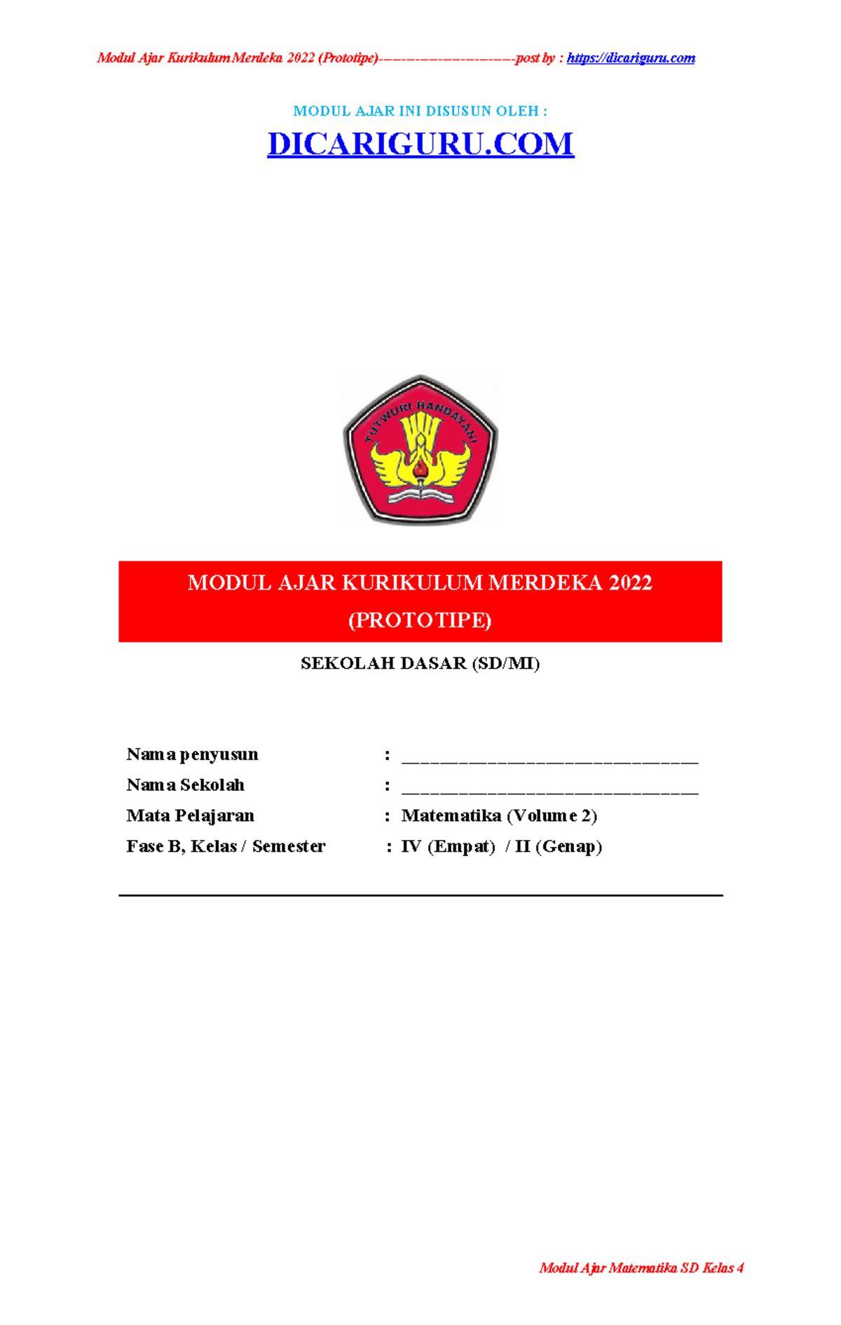 Modul Ajar Kurikulum Merdeka 2022: Matematika SD Kelas 4 (Volume 2 ...