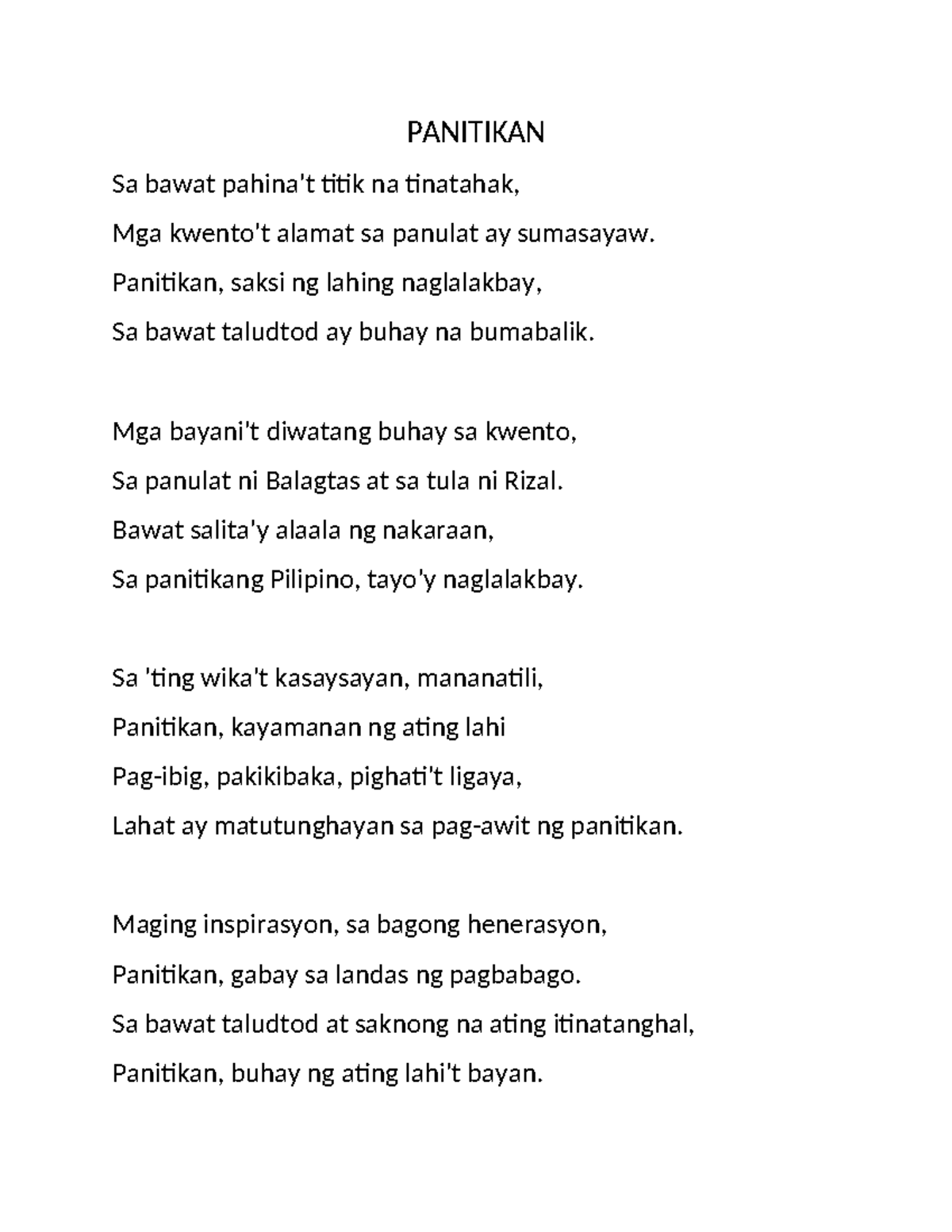 Panitikan - LECTURE - PANITIKAN Sa bawat pahina't titik na tinatahak ...