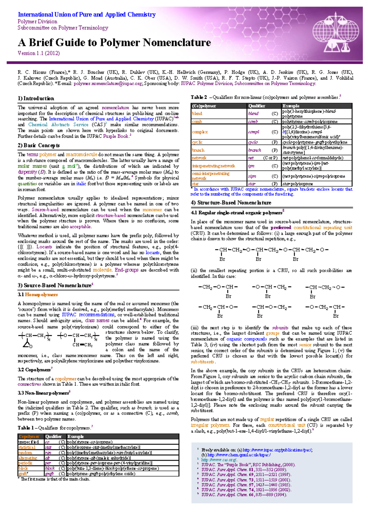 Brief guide to polymer nomenclature - International Union of Pure and ...