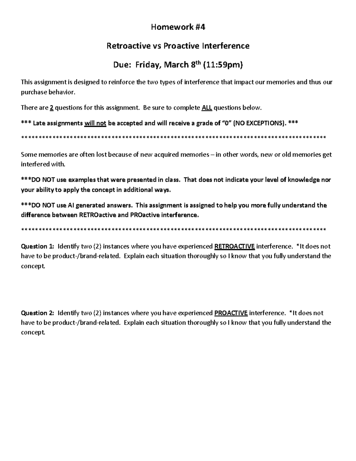 HW #4 - Understanding Retroactive & Proactive Interference - Studocu