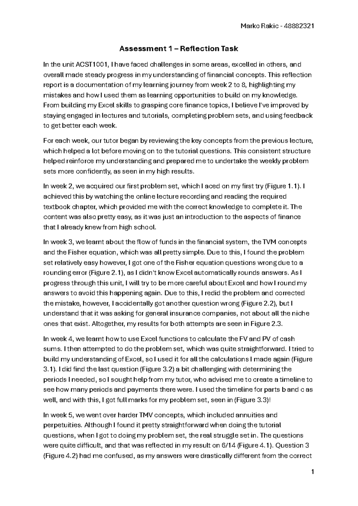 ACST1001 Assessment 1 Reflection: My Learning Journey in Finance - Studocu
