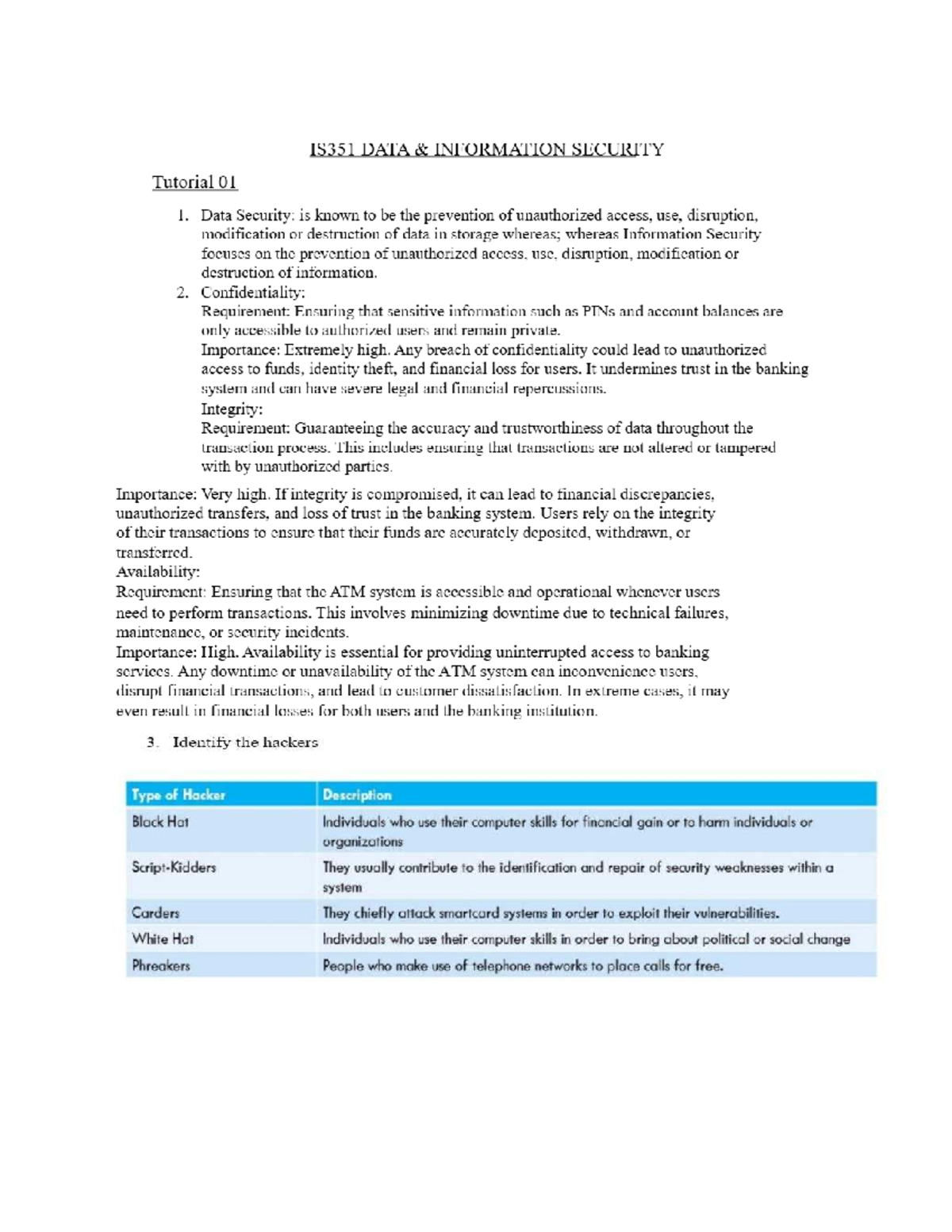 DATA INFORMATION SECURITY LAB 01 - Tutorial Notes - Studocu