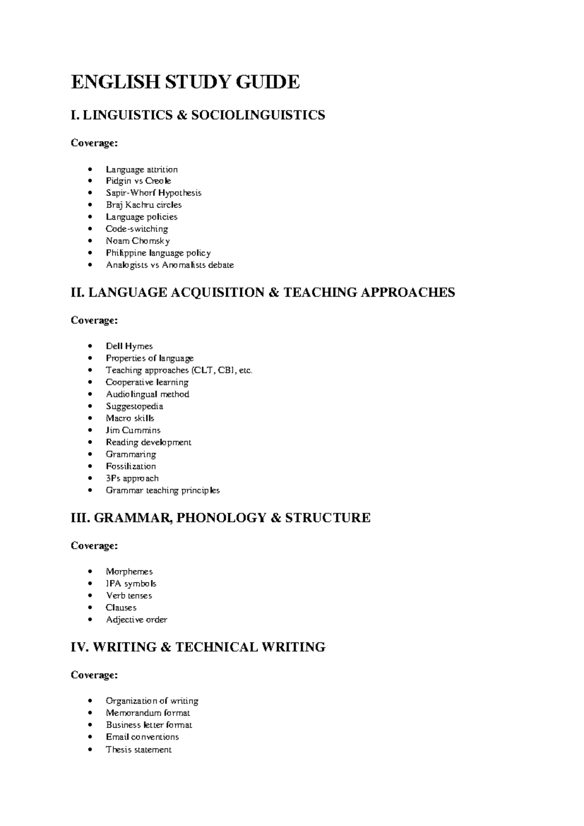 ENGLISH 101: STUDY GUIDE - LINGUISTICS & WRITING POINTERS - Studocu