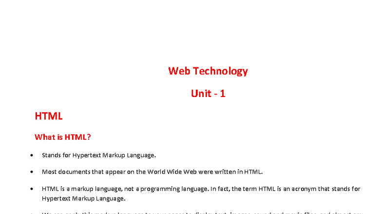 Web Technology (Unit 1): Introduction to HTML Basics - Studocu
