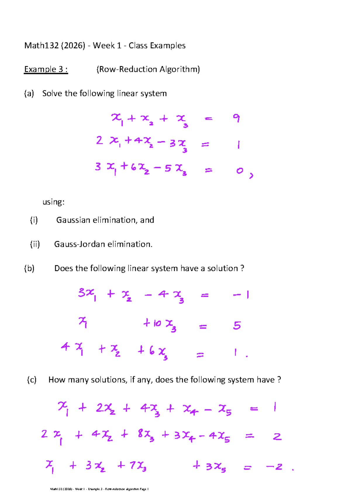 Math132 (2026) Week 1 Example 3: Row-Reduction Algorithm - Studocu