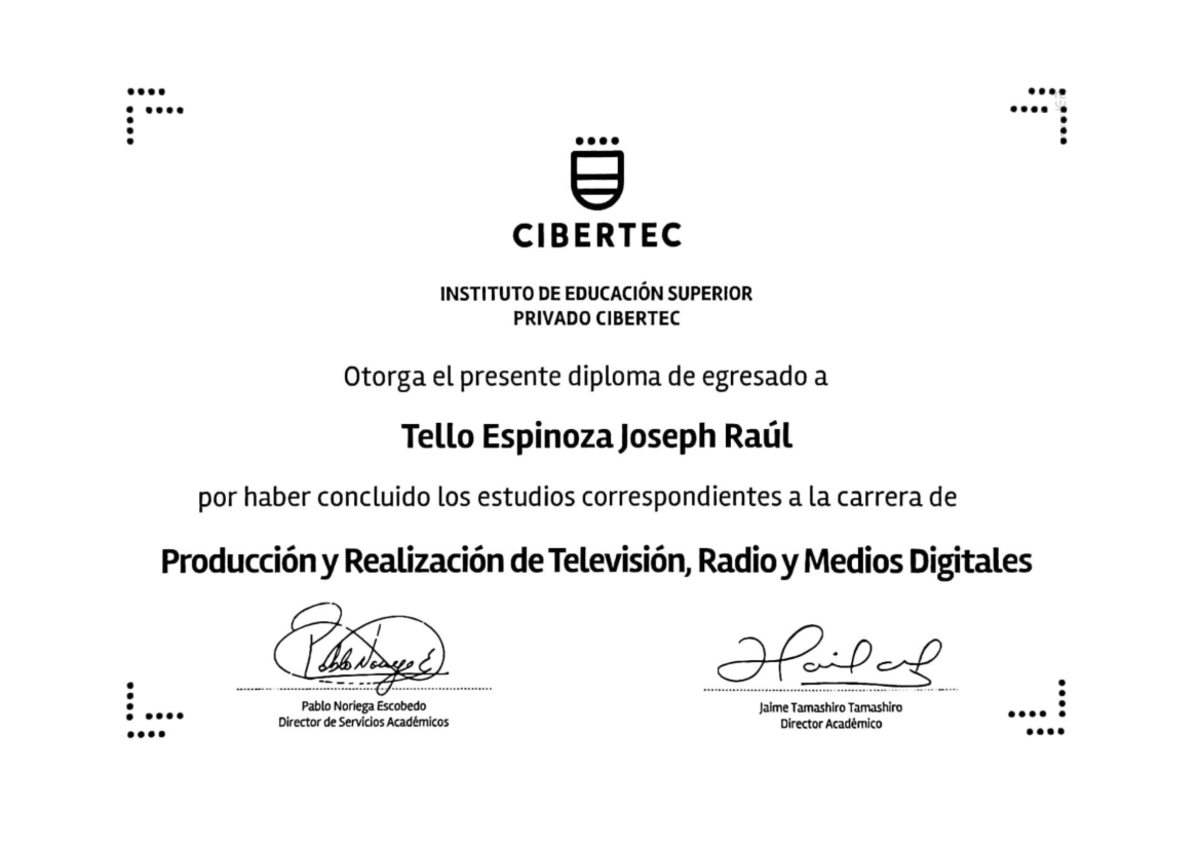 Certificado de Grado y Módulos en Producción de Televisión CIBERTEC - Document Preview