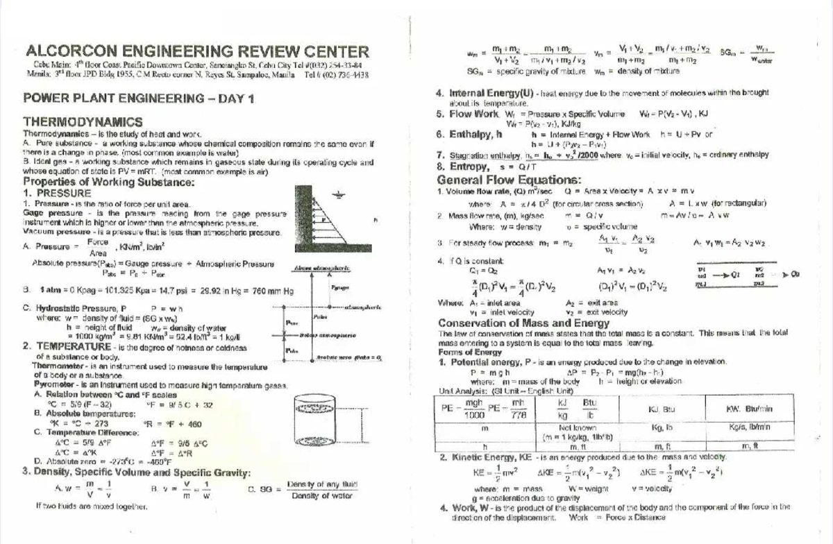 ALCORCON ENGINEERING REVIEW CENTER: POWER PLANT ENGINEERING DAY 1 & 2 ...