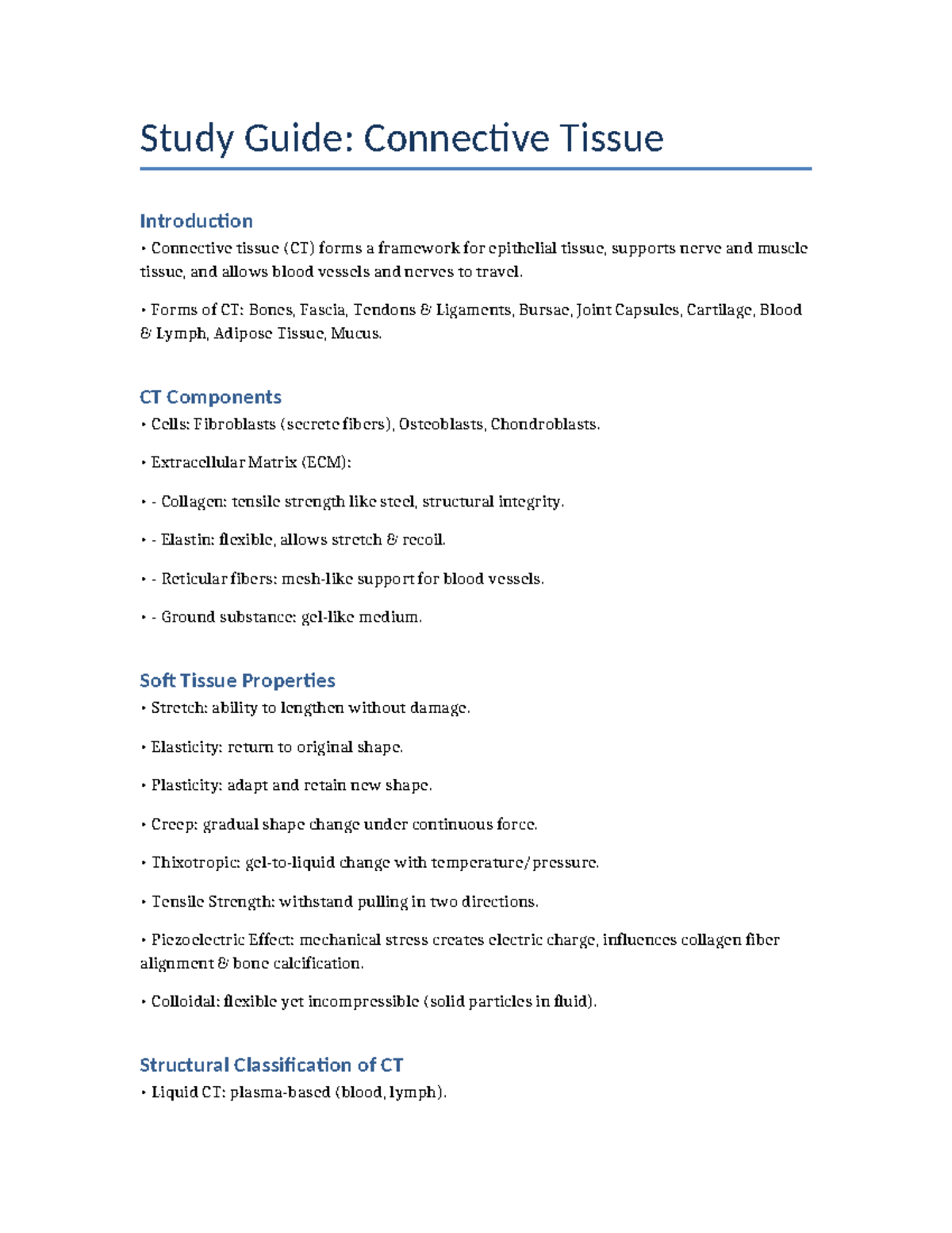 Study Guide: Overview of Connective Tissue (Anatomy 101) - Studocu