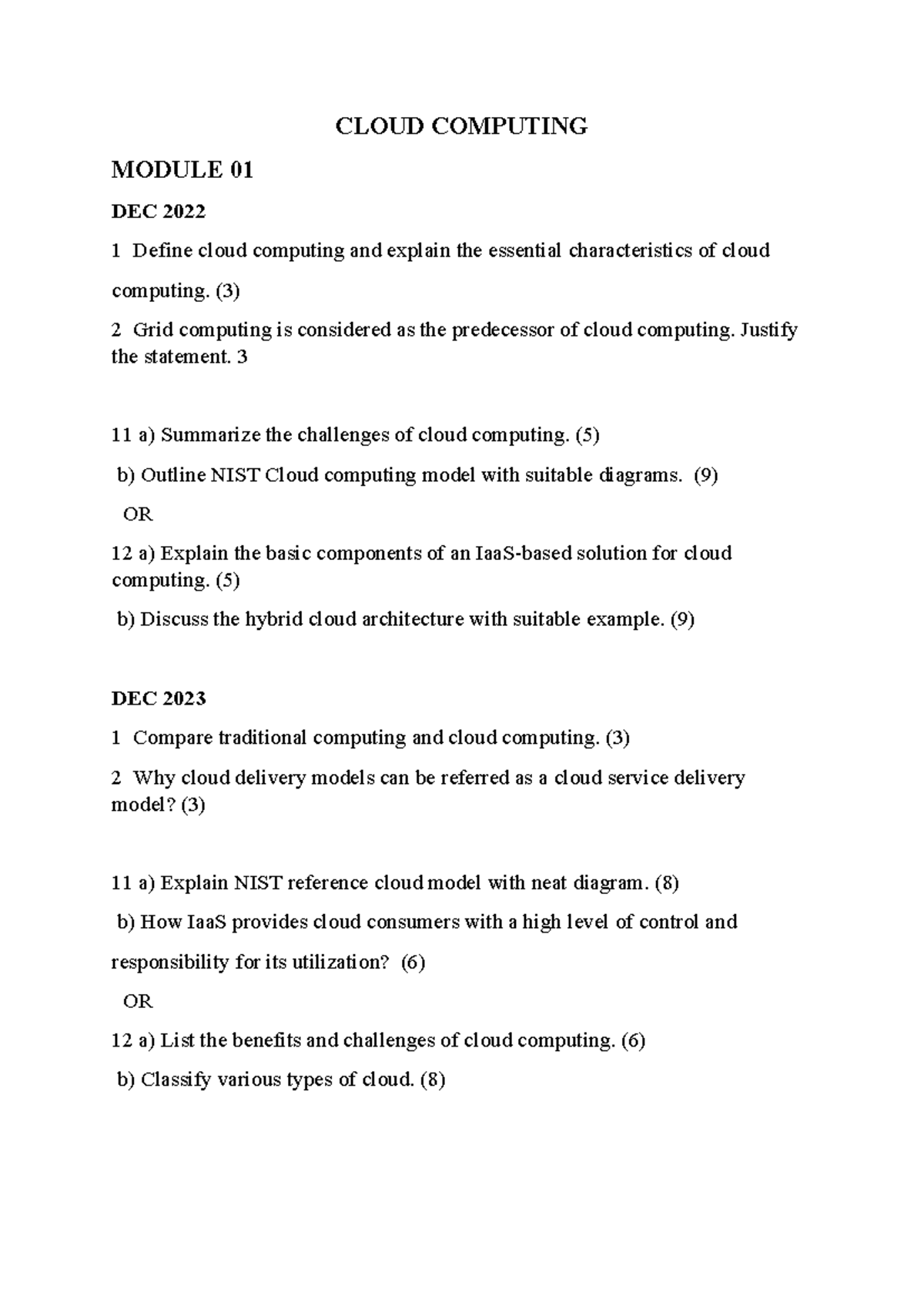 Cloud Computing PVQS: Key Concepts, Models, and Security Insights - Studocu