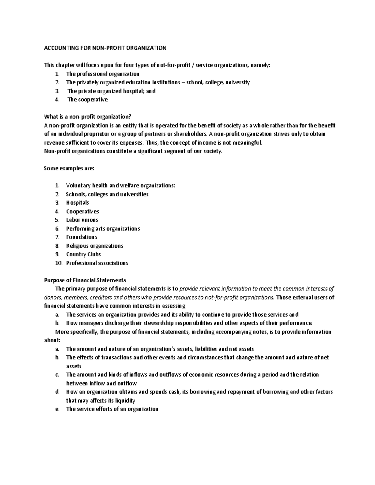 NPO 101: Summary of Accounting for Non-Profit Organizations - Studocu