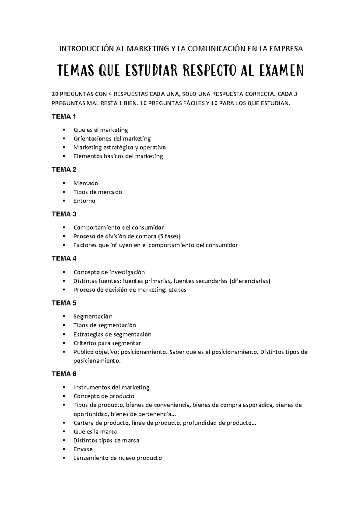 Temas para estudiar en marketing - INTRODUCCIÓN AL MARKETING Y LA ...