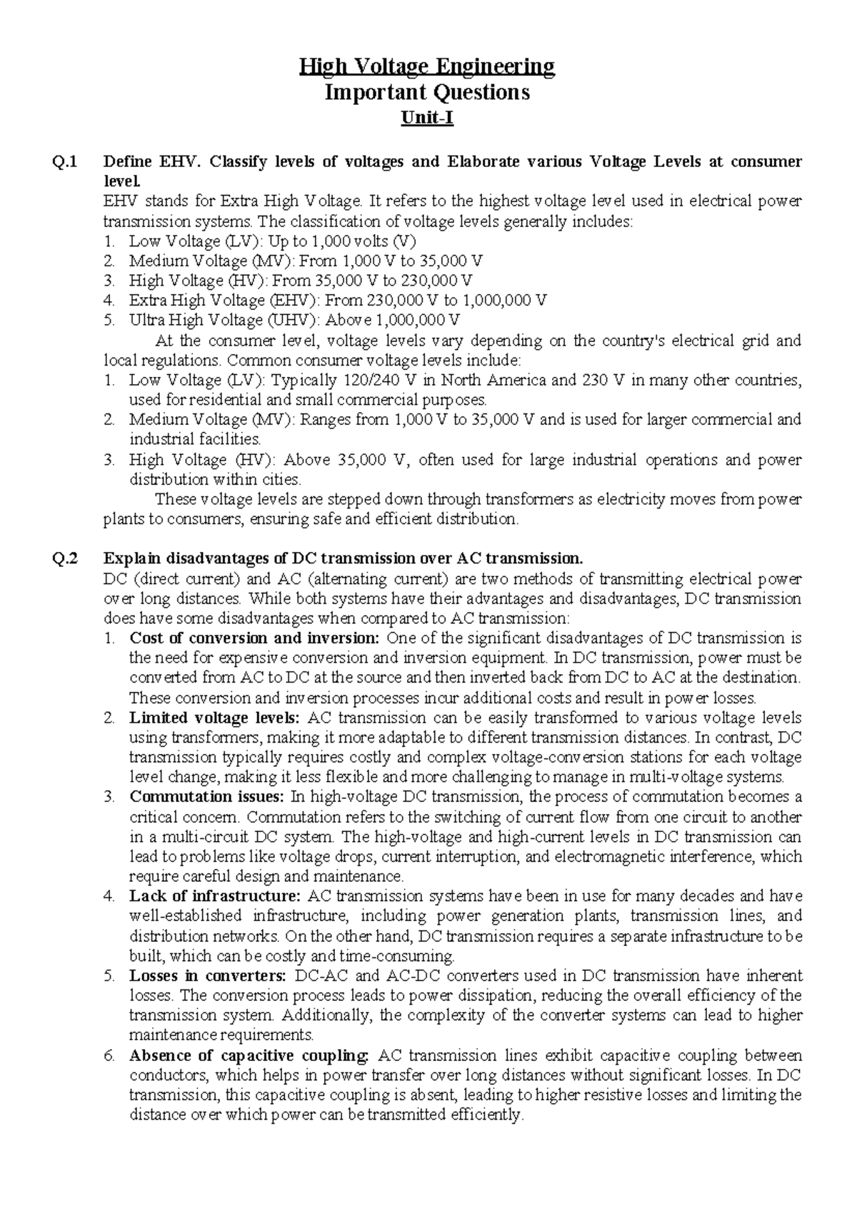 20Q UNIT-1 HVE - HVE - High Voltage Engineering Important Questions ...