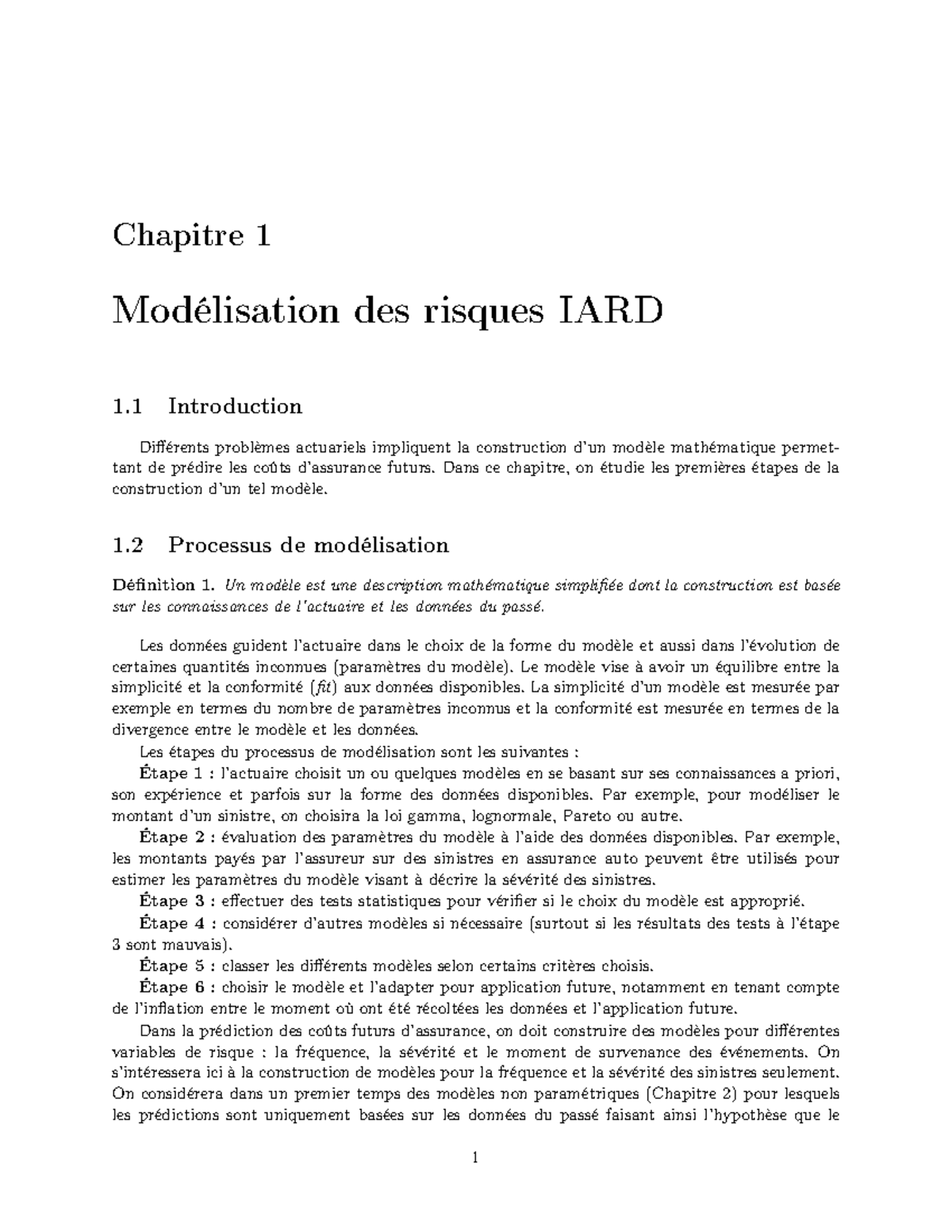 ACT 4115 Chapitre 1 : Modélisation des Risques IARD A2024 - Studocu