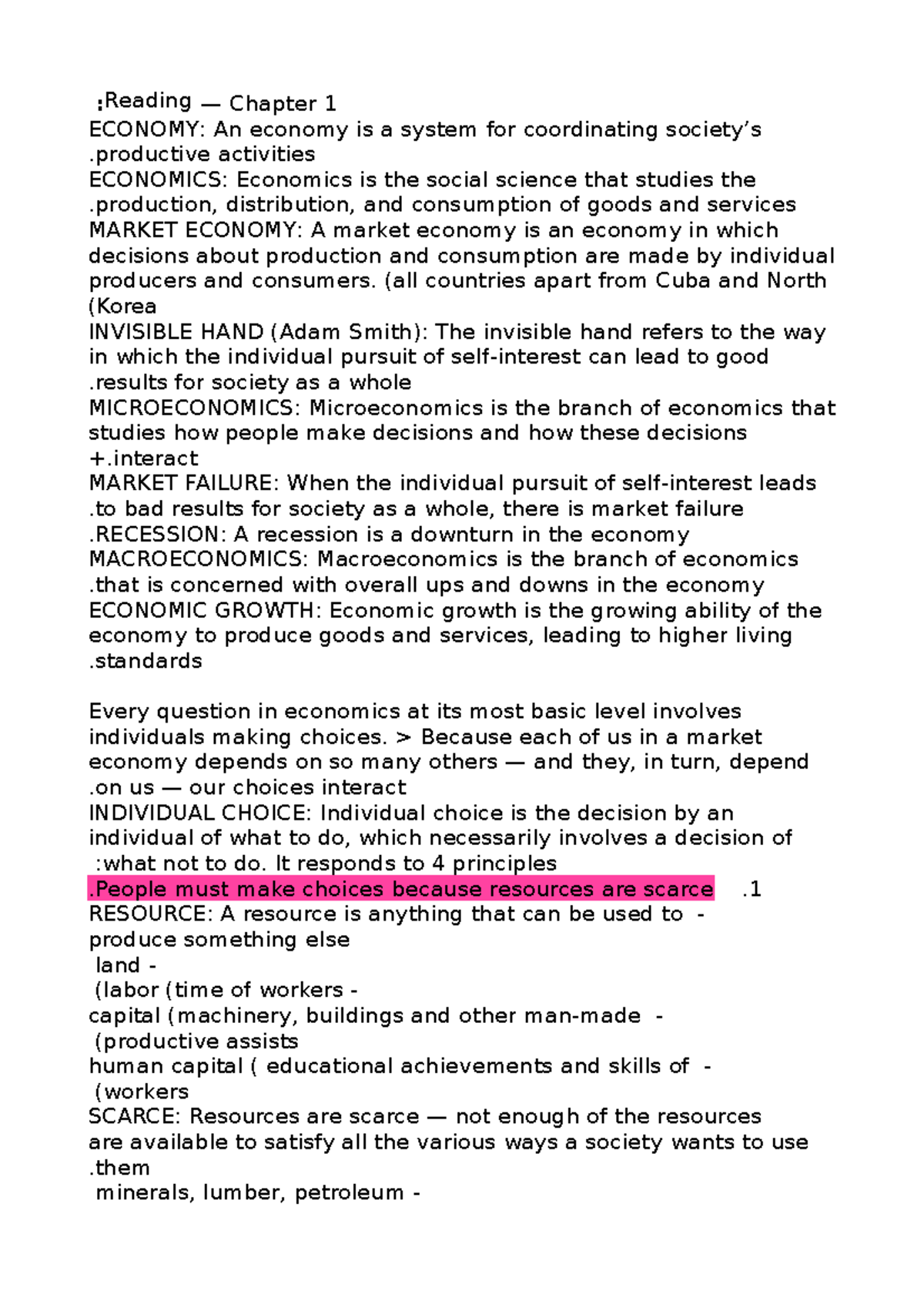 ECON 101: Lecture Notes on Principles of Economics and Key Concepts ...