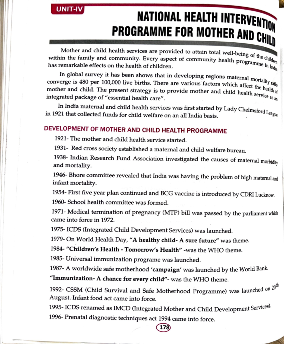 National Health Intervention Programme for Mother and Child Care - Studocu