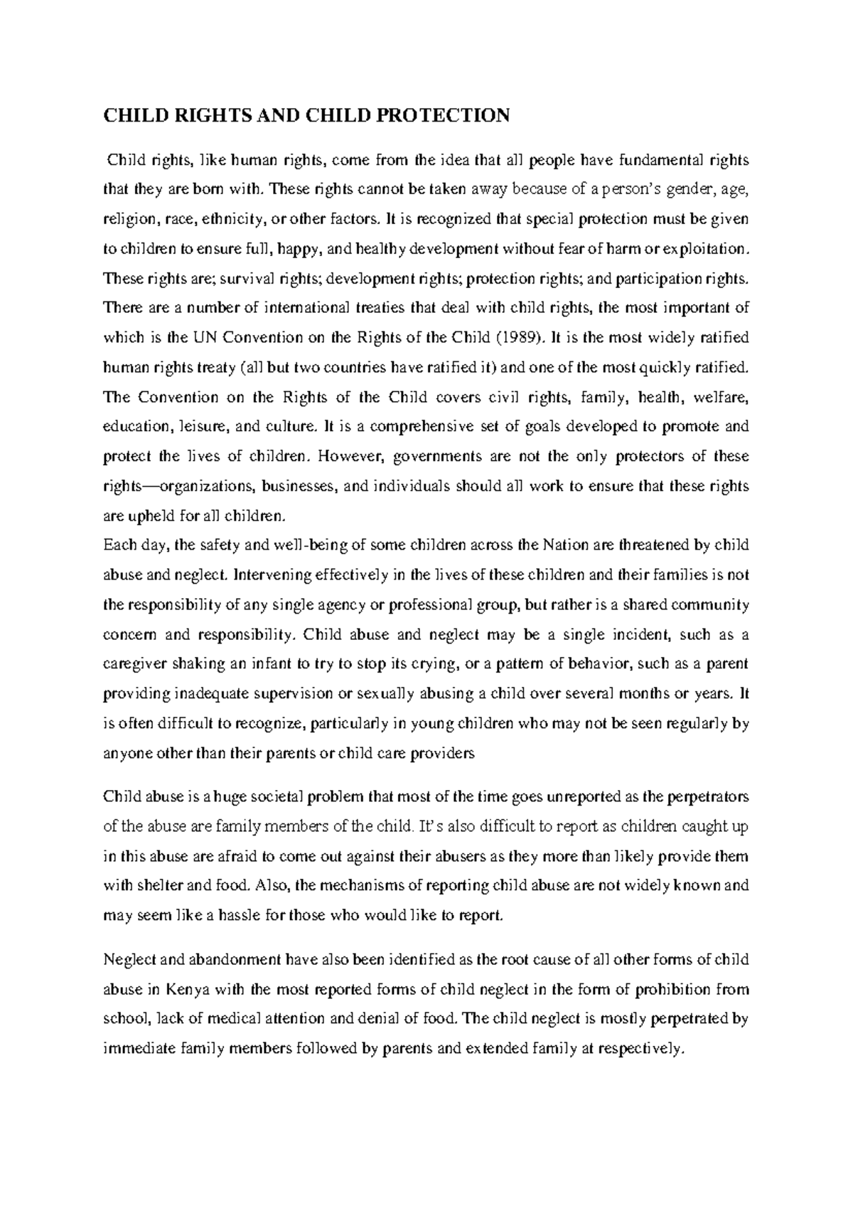 Child Rights AND Child Protection - CHILD RIGHTS AND CHILD PROTECTION ...
