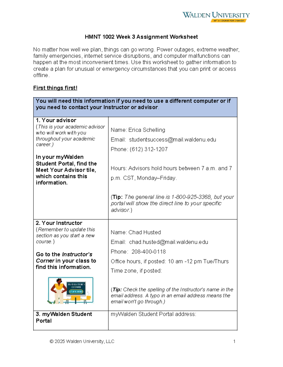 HMNT 1002 Week 3 Tech Assignment: Emergency Planning Worksheet - Studocu