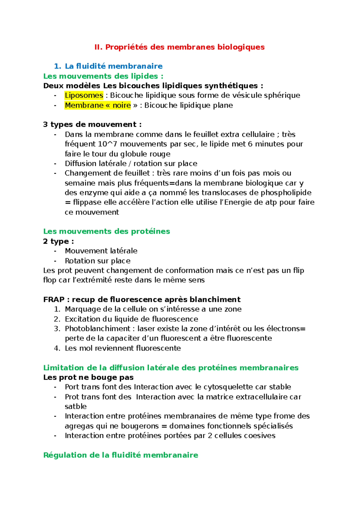 II. Propriétés des Membranes Biologiques - Fluidité et Transport (2ème ...