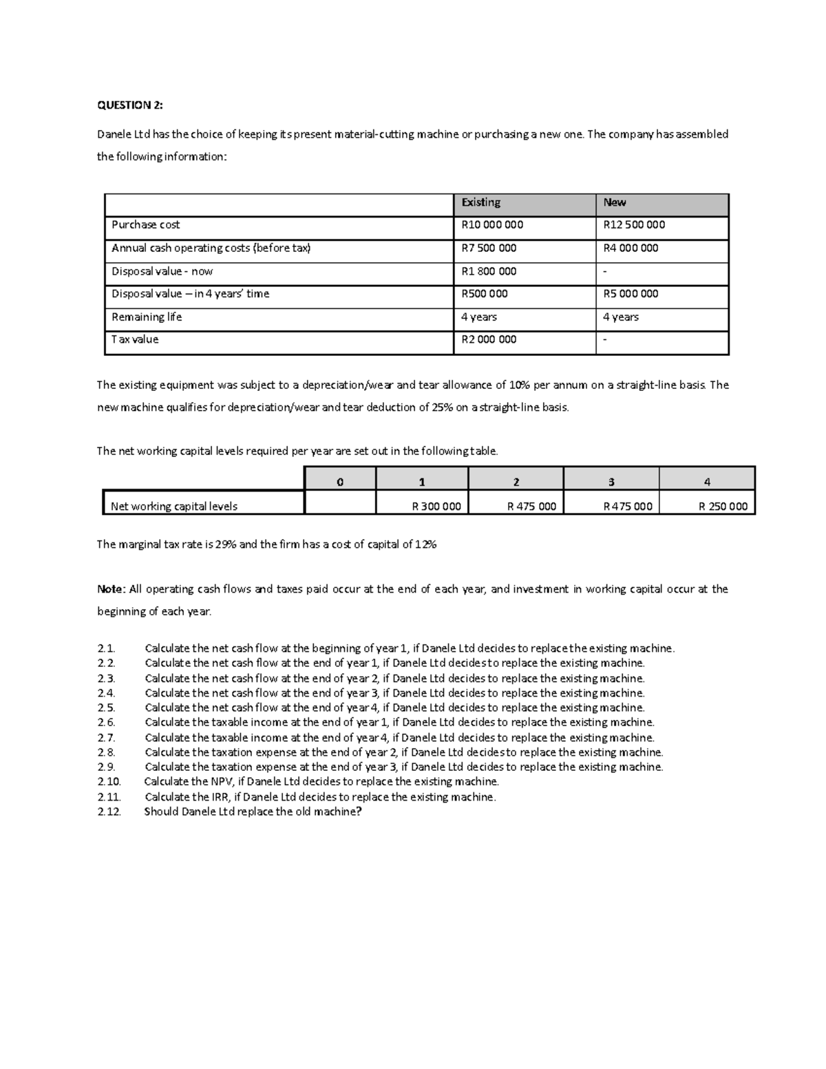 Capital Budgeting 2024: Danele Ltd Machine Replacement Analysis - Studocu