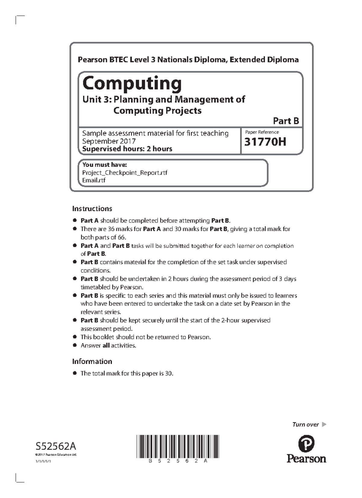 Unit 3 Part B: Sample Assessment for Project Management in Computing ...