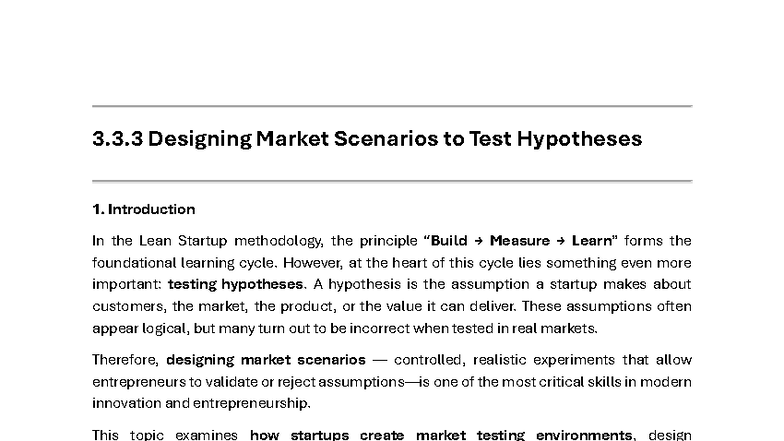 UNIT 3 - Designing Market Scenarios for Hypothesis Testing in Startups ...