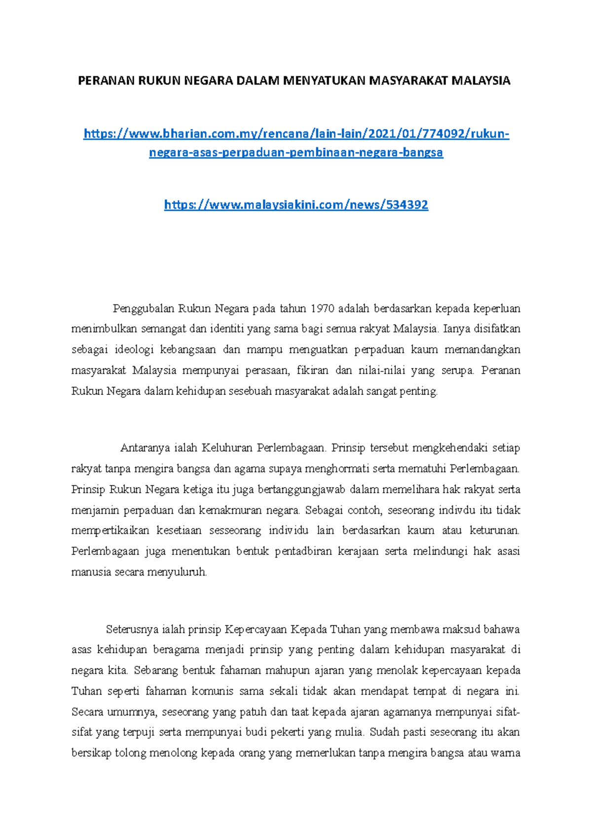 Peranan Rukun Negara dalam Memperkuat Perpaduan Masyarakat Malaysia ...