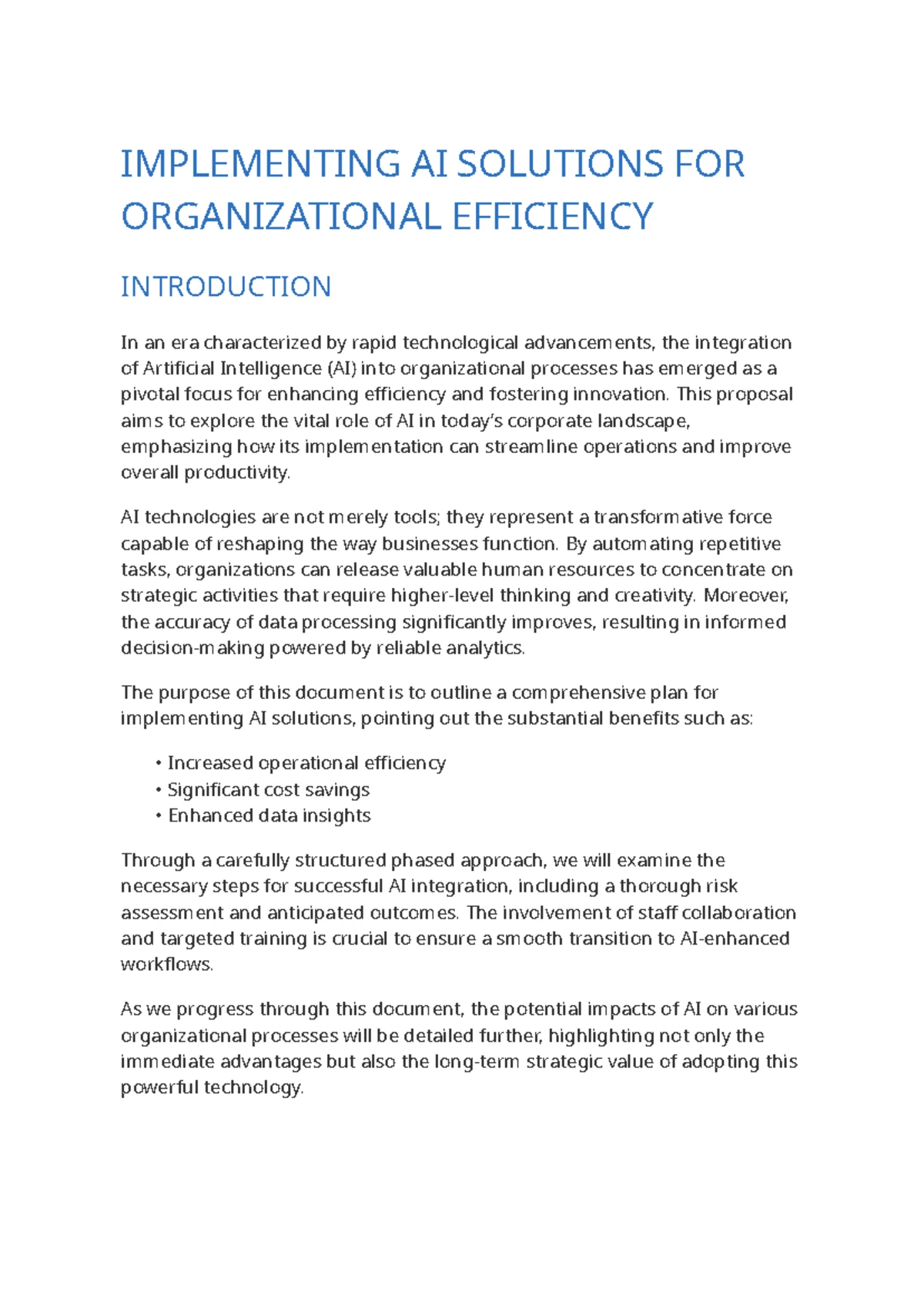 Proposing AI Solutions for Operational Efficiency Enhancement - Studocu