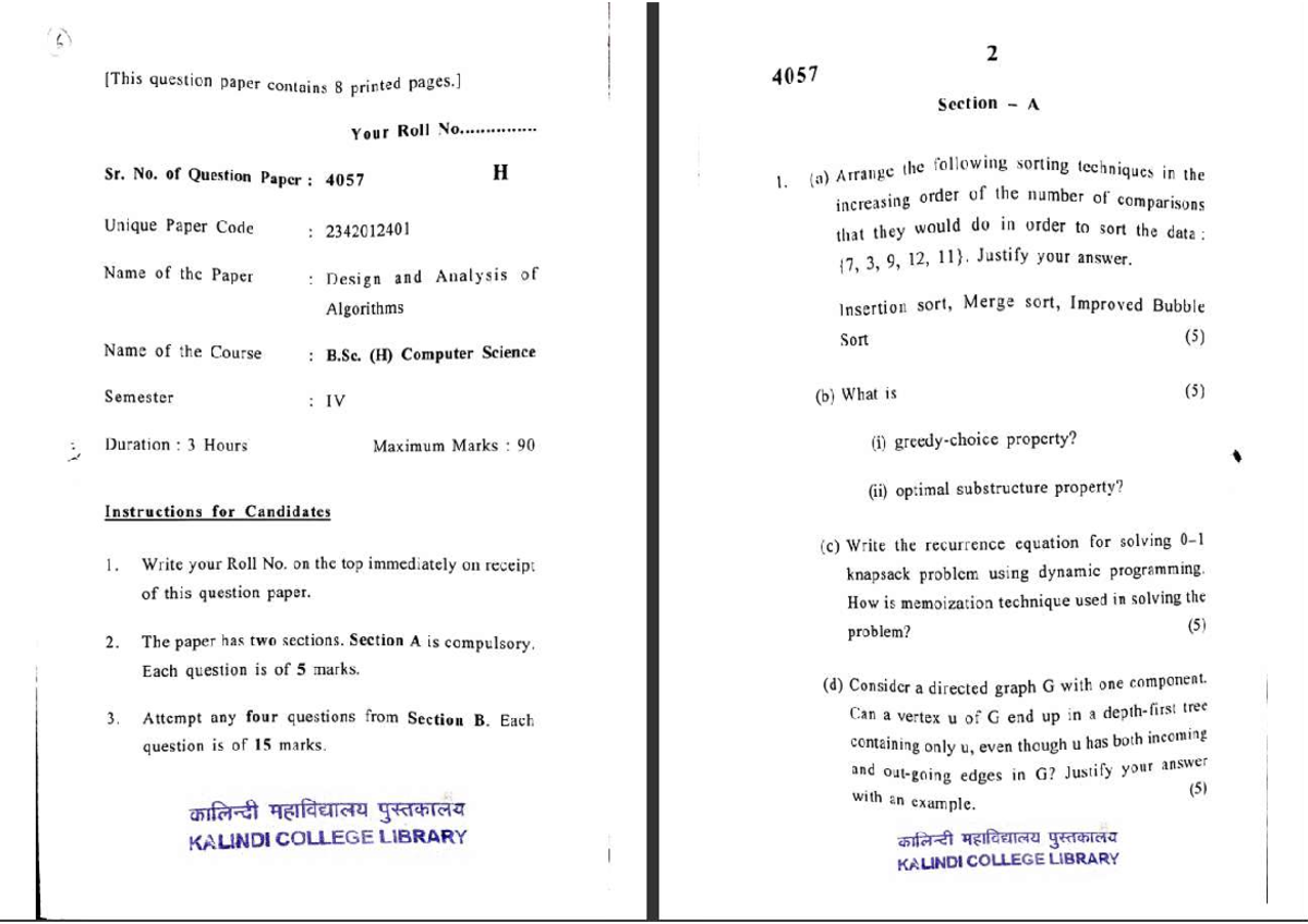 2023-24 DAA PYQ - Design and Analysis of Algorithms Question Paper ...