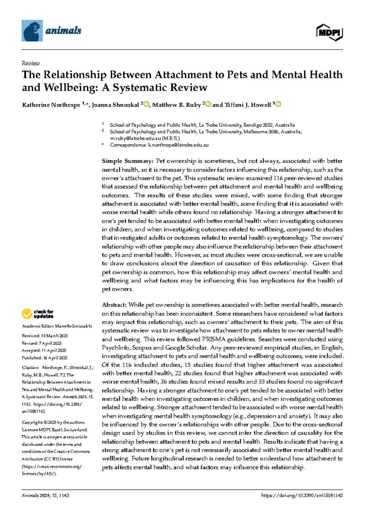 The Relationship Between Pet Attachment and Mental Health: A Systematic ...