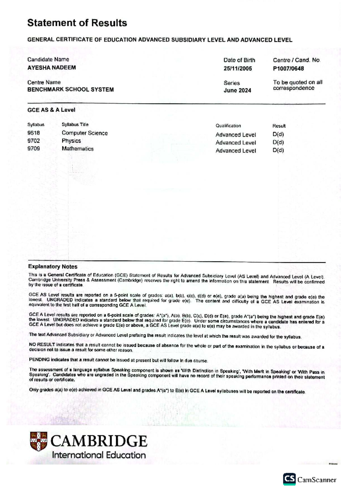 GCE A Level & AS Level Results Statement - June 2024 - Studocu